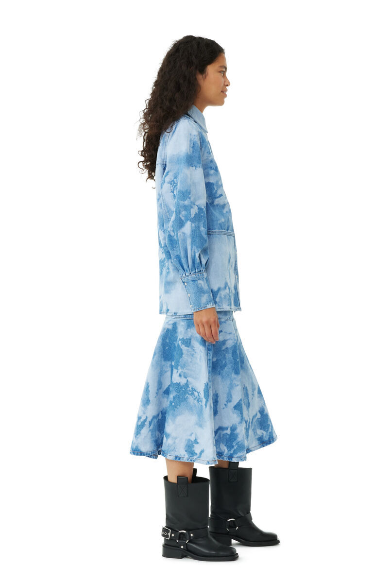Shop Ganni Blue Bleach Denim Shirt