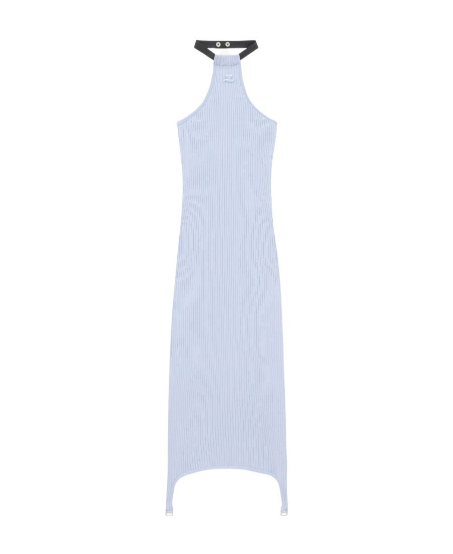 Courrèges Maille Bretelles Rib Knit Dress In Blue
