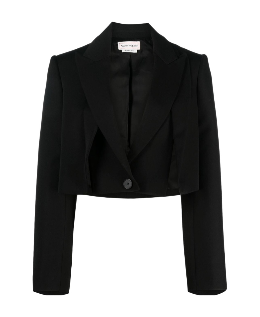 Alexander Mcqueen Cropped Wool Blazer In Black