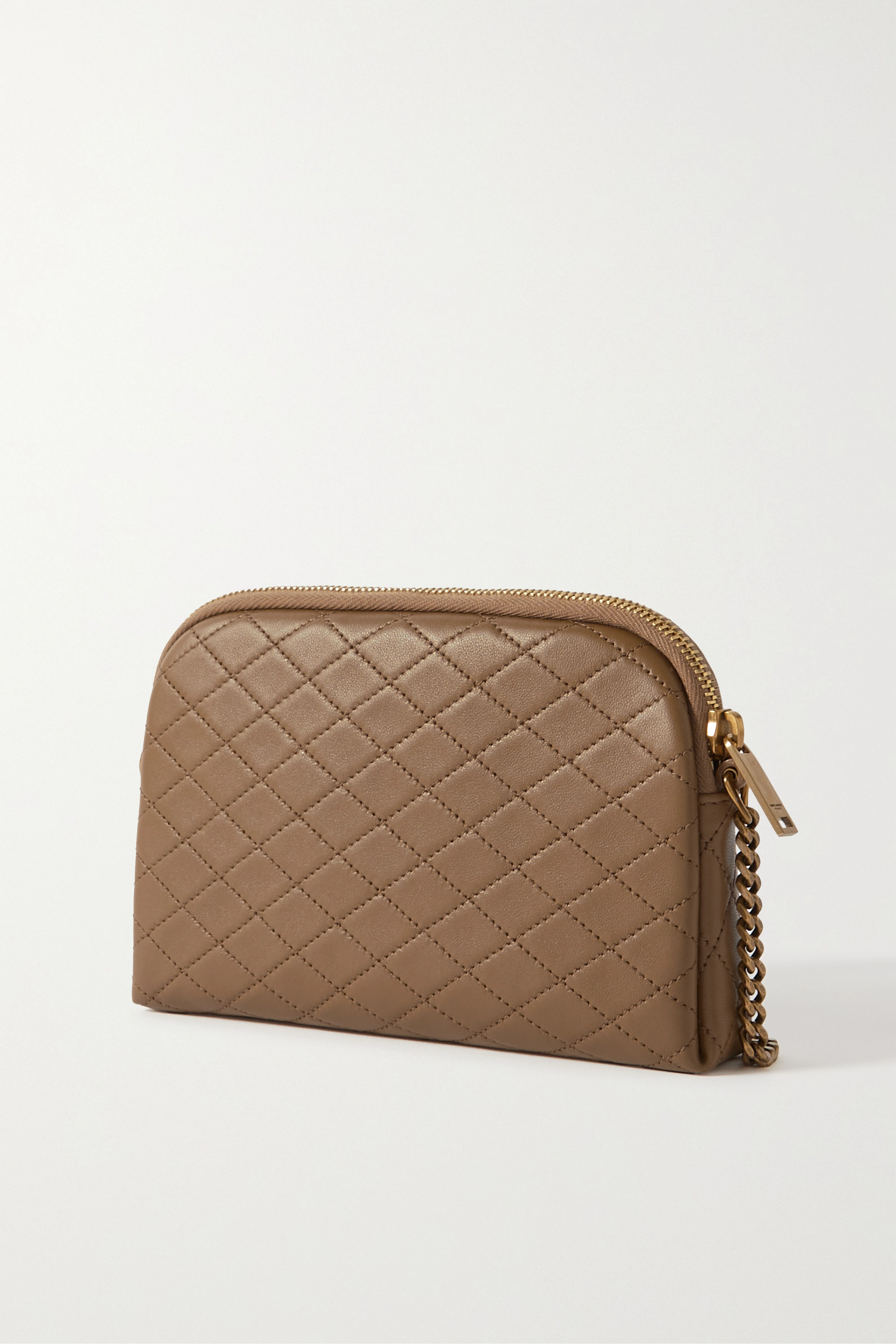 Saint Laurent Zipped Chain Pouch In Brown
