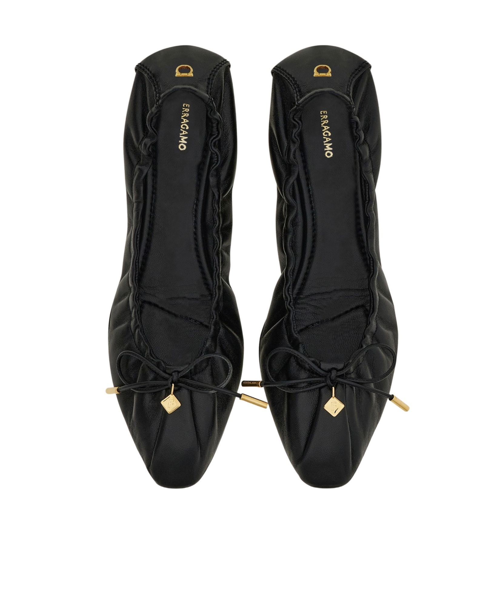 Ferragamo Elasticated Nappa Leather Ballet Flats In Black