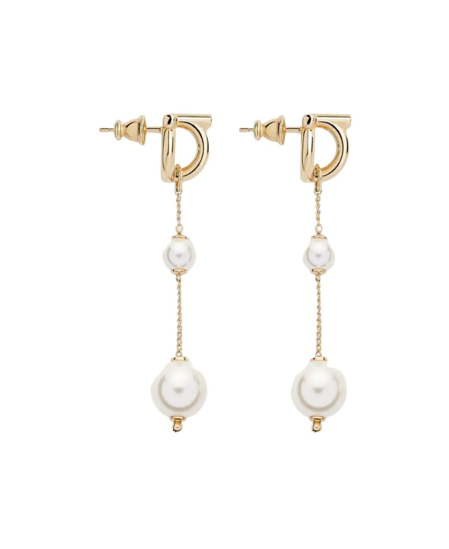 Ferragamo Pearl Drop Earrings Gold Finish In White