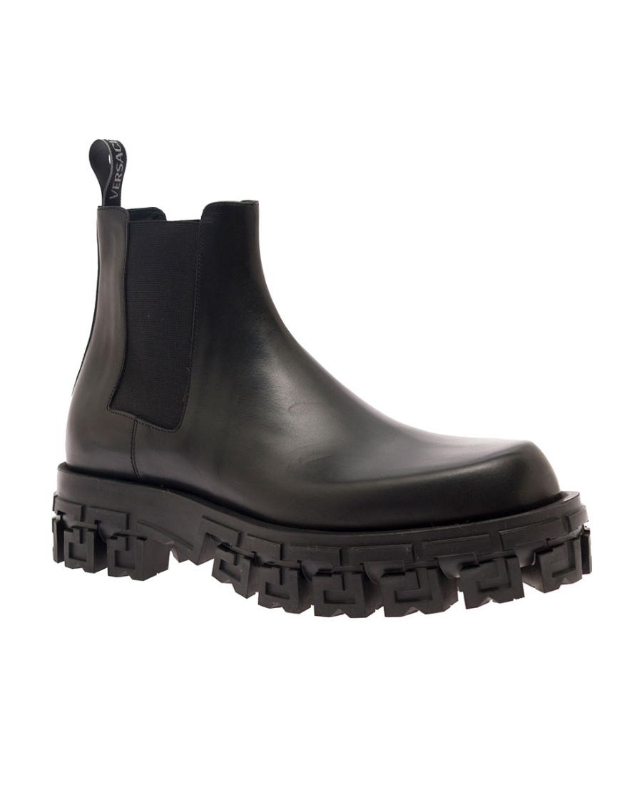 Versace Greca-sole Ankle Boots In Black