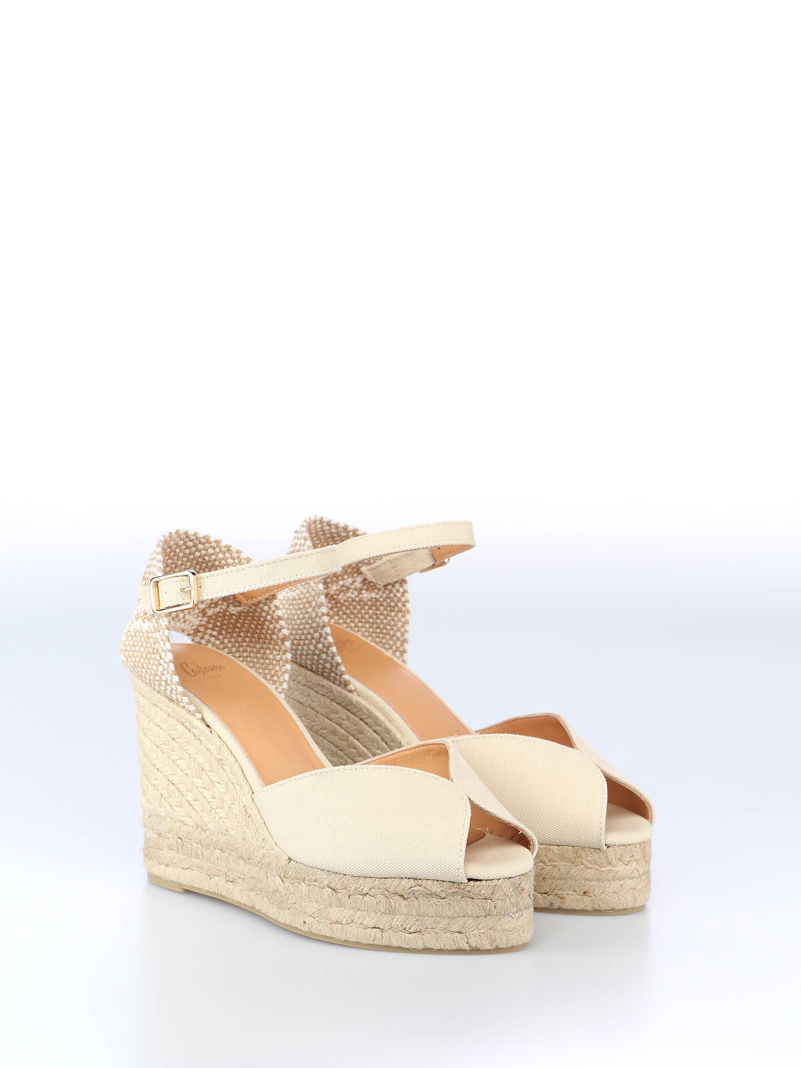Shop Castaã±er Carol Canvas Wedge Espadrilles In Nude