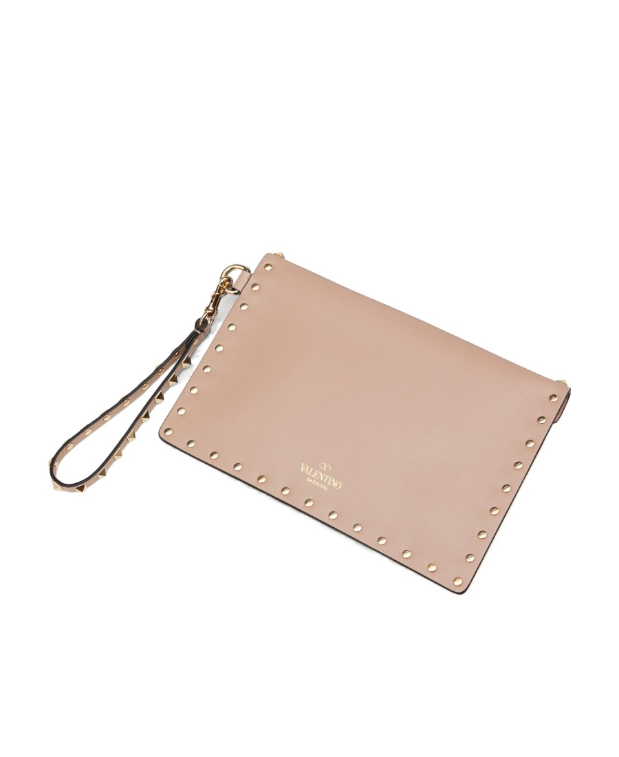 Valentino Garavani Rockstud Calfskin Pouch Woman Poudre Uni In Nude