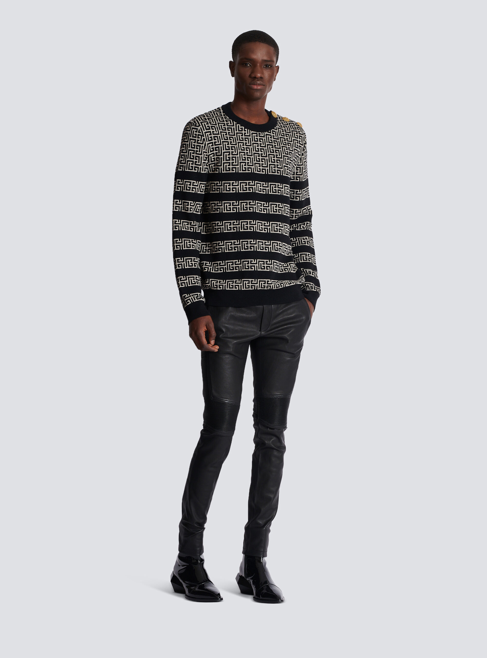 Balmain Pb Labyrinth Ribbed Jumper In Black