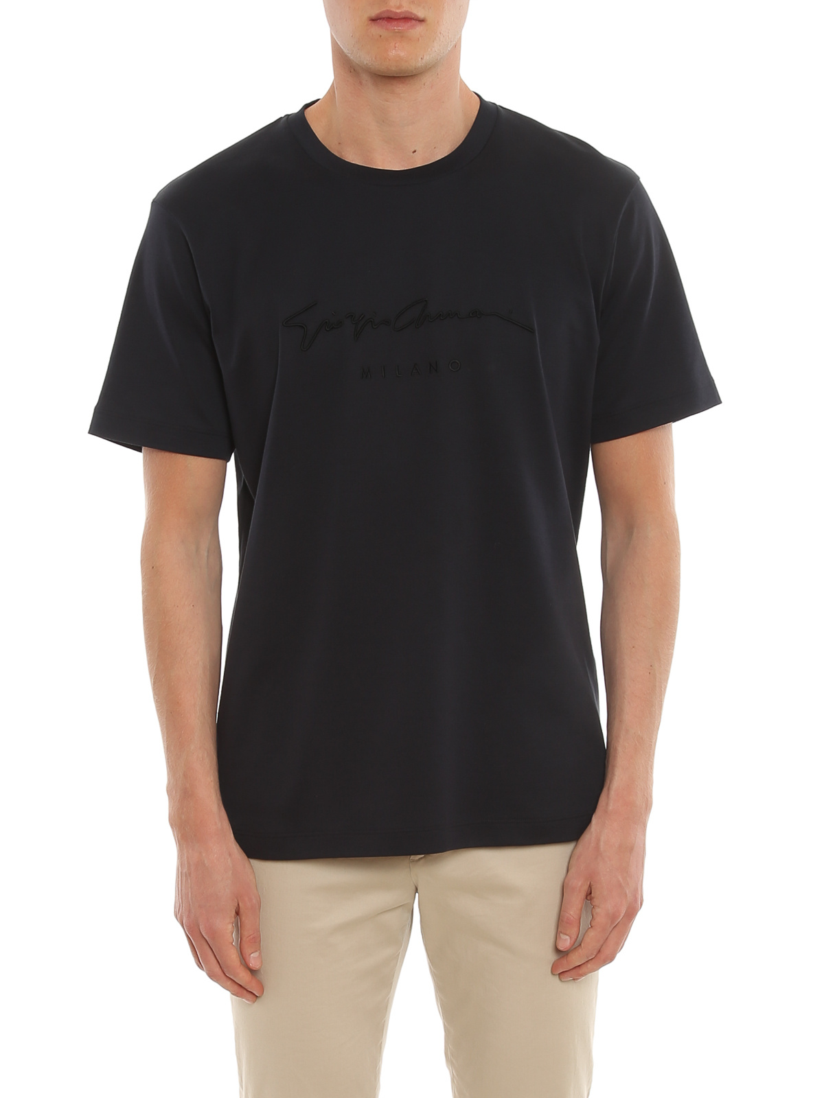 Shop Giorgio Armani Embroidered-logo T-shirt In Black
