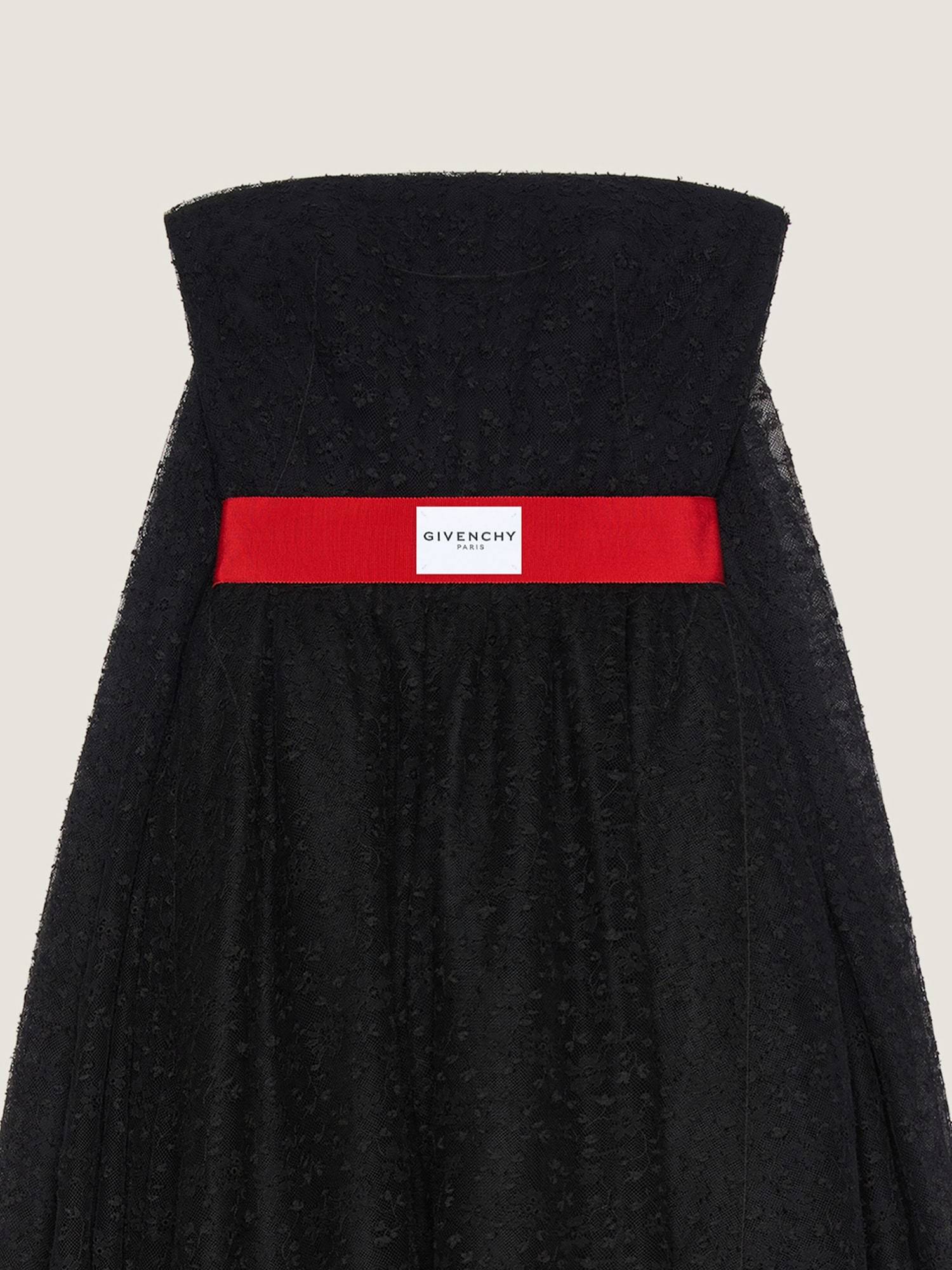 Givenchy Strapless Cape-effect Pleated Webbing-trimmed Lace Midi Dress In Black