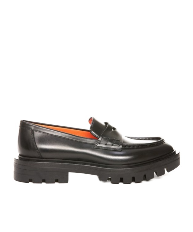Santoni Women's Polished Black Leather Penny Loafer In Black