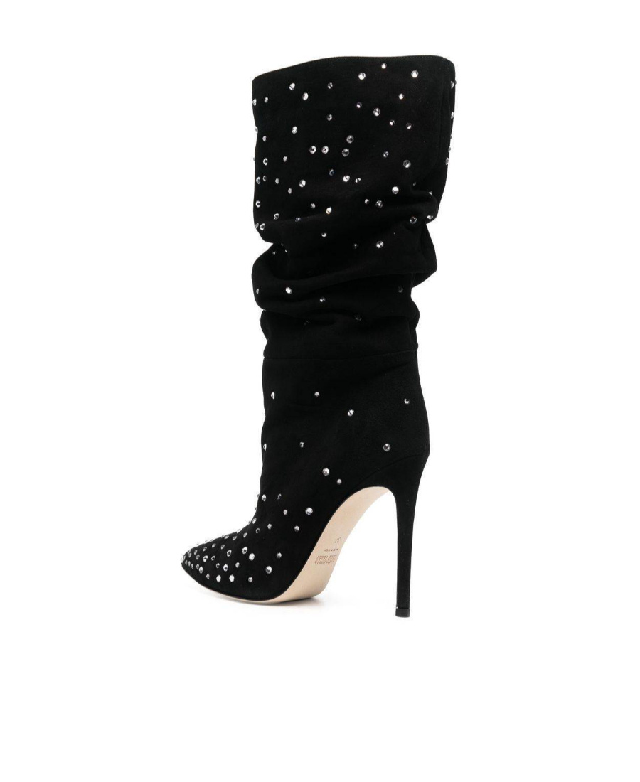 Paris Texas Suede Crystal Holly Stiletto Slpouchy Boot Heel In Black