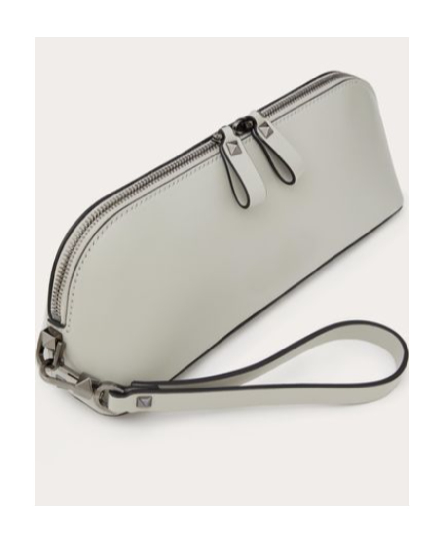 Valentino Rockstud-detail Leather Clutch Bag In Gray