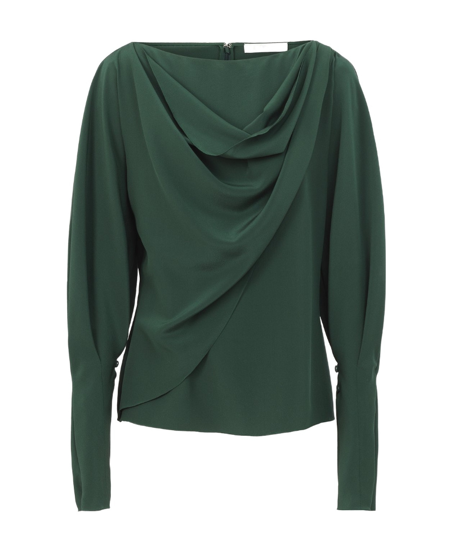 Chloé Draped Boat Neck Silk Blouse In Green