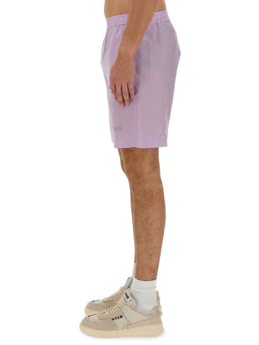 Msgm Regular Fit Cupro Shorts With Logo Detail In Pink