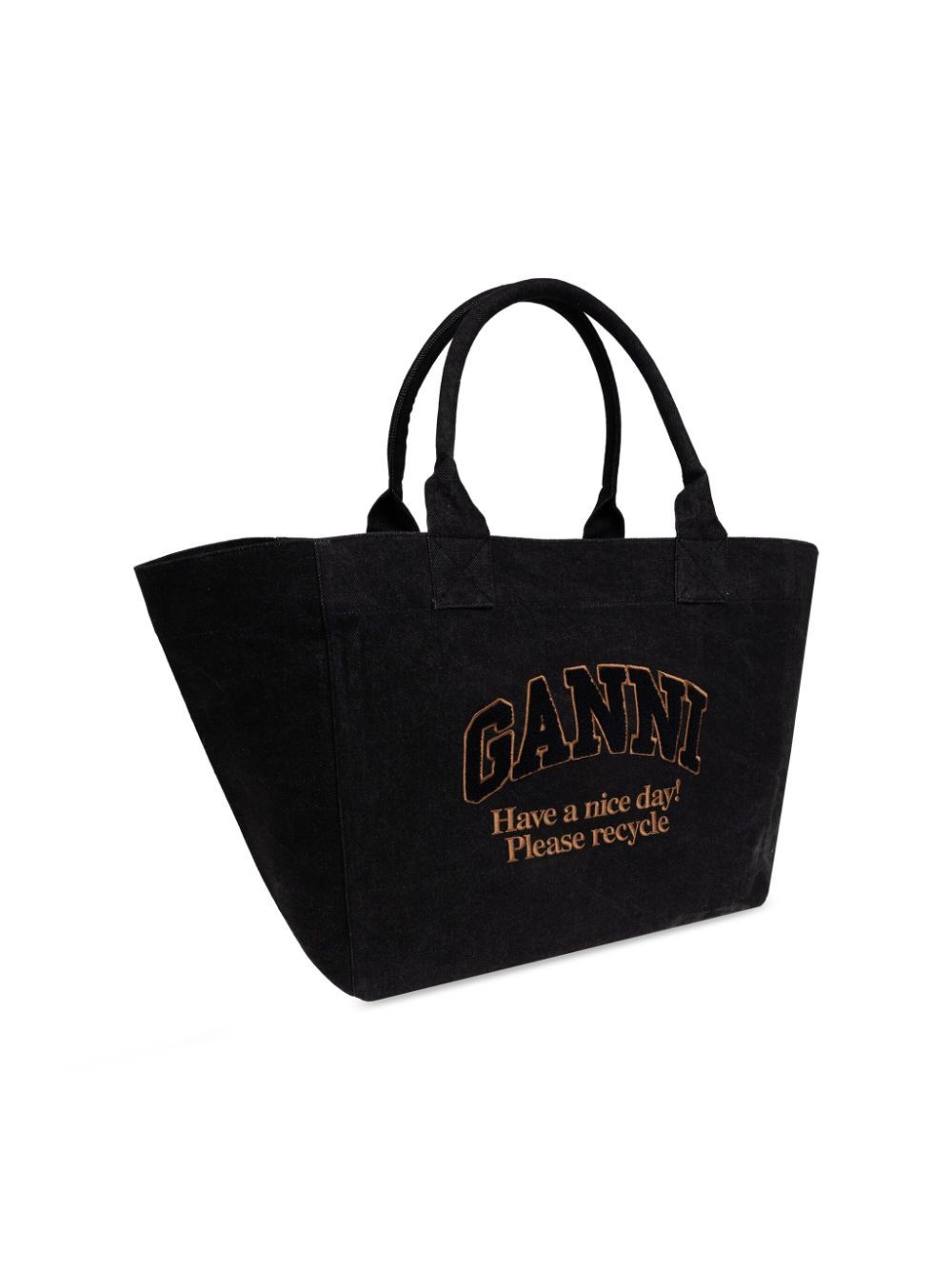 Ganni Denim Shopper Bag In Black