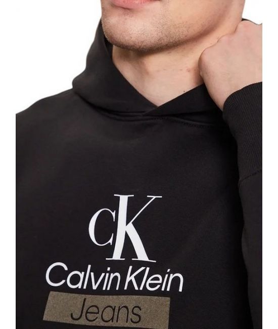 Shop Calvin Klein Logo-print Cotton-blend Hoodie In Black