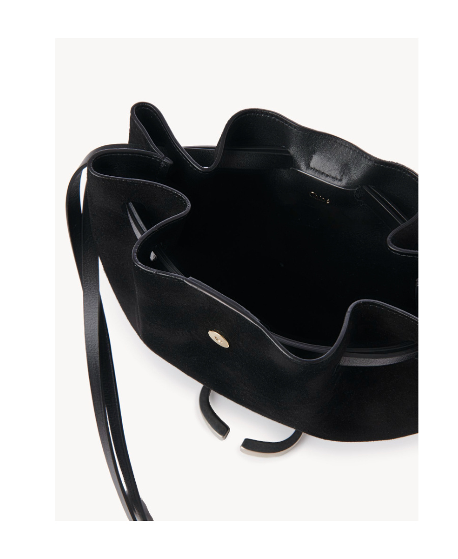 Shop Chloé Drawstring Suede Crossbody Bag In Black