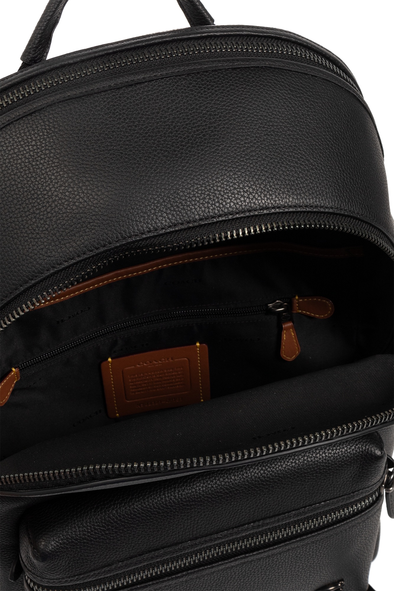 Coach Logo-plaque Leather Backpack In Black