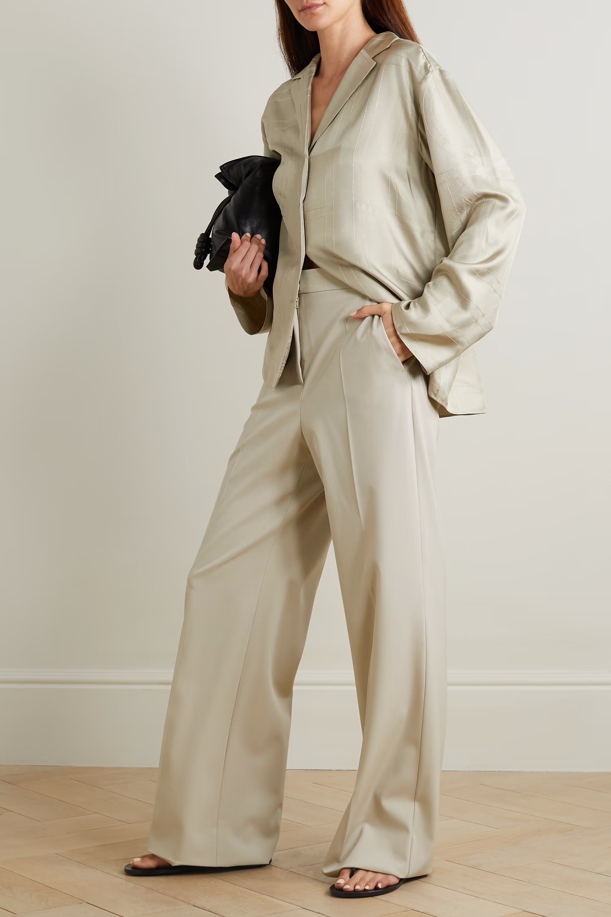 Max Mara Wide-leg High Waist Floor-length Trousers In Nude