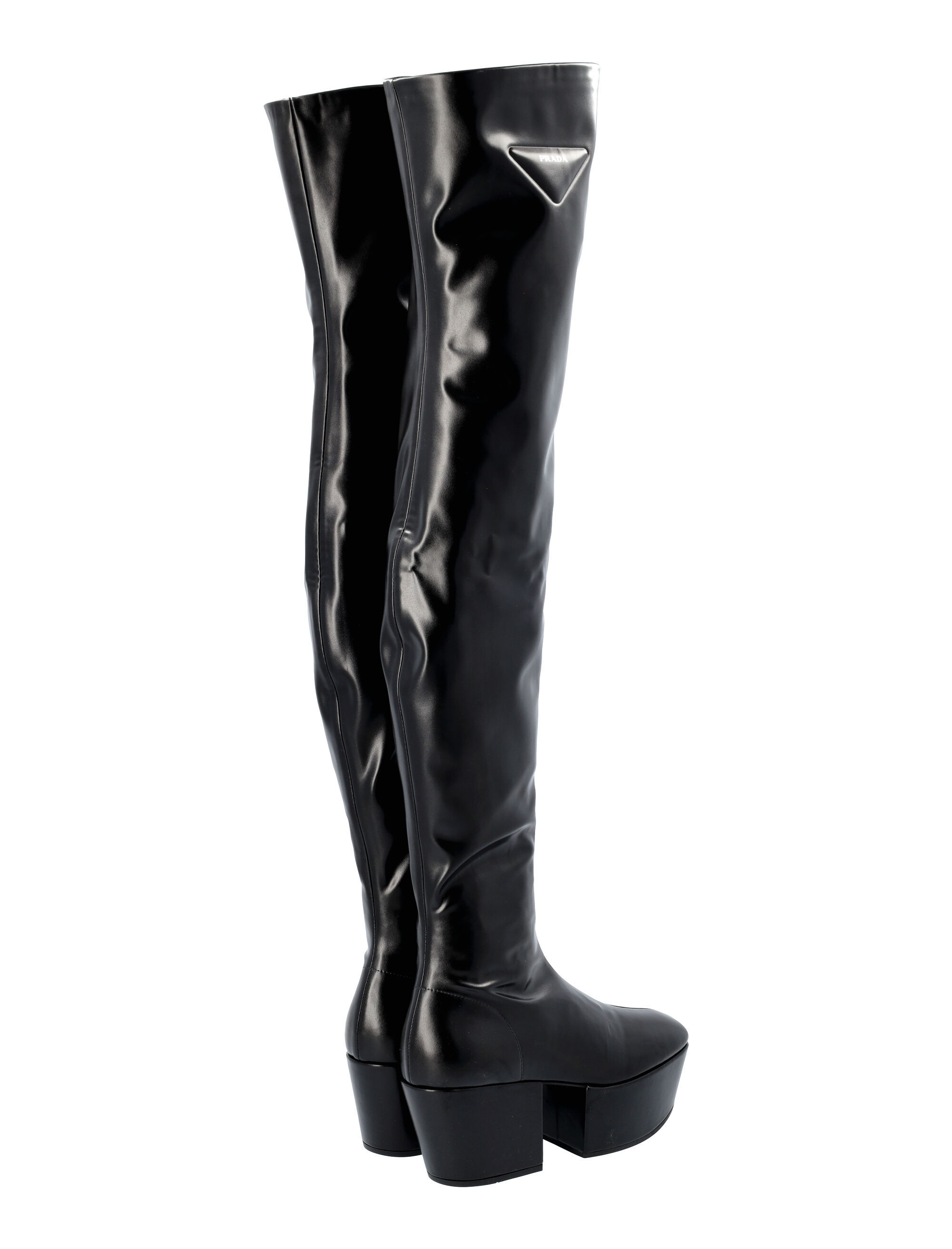 Shop Prada Thigh-high Platform Boots In Black