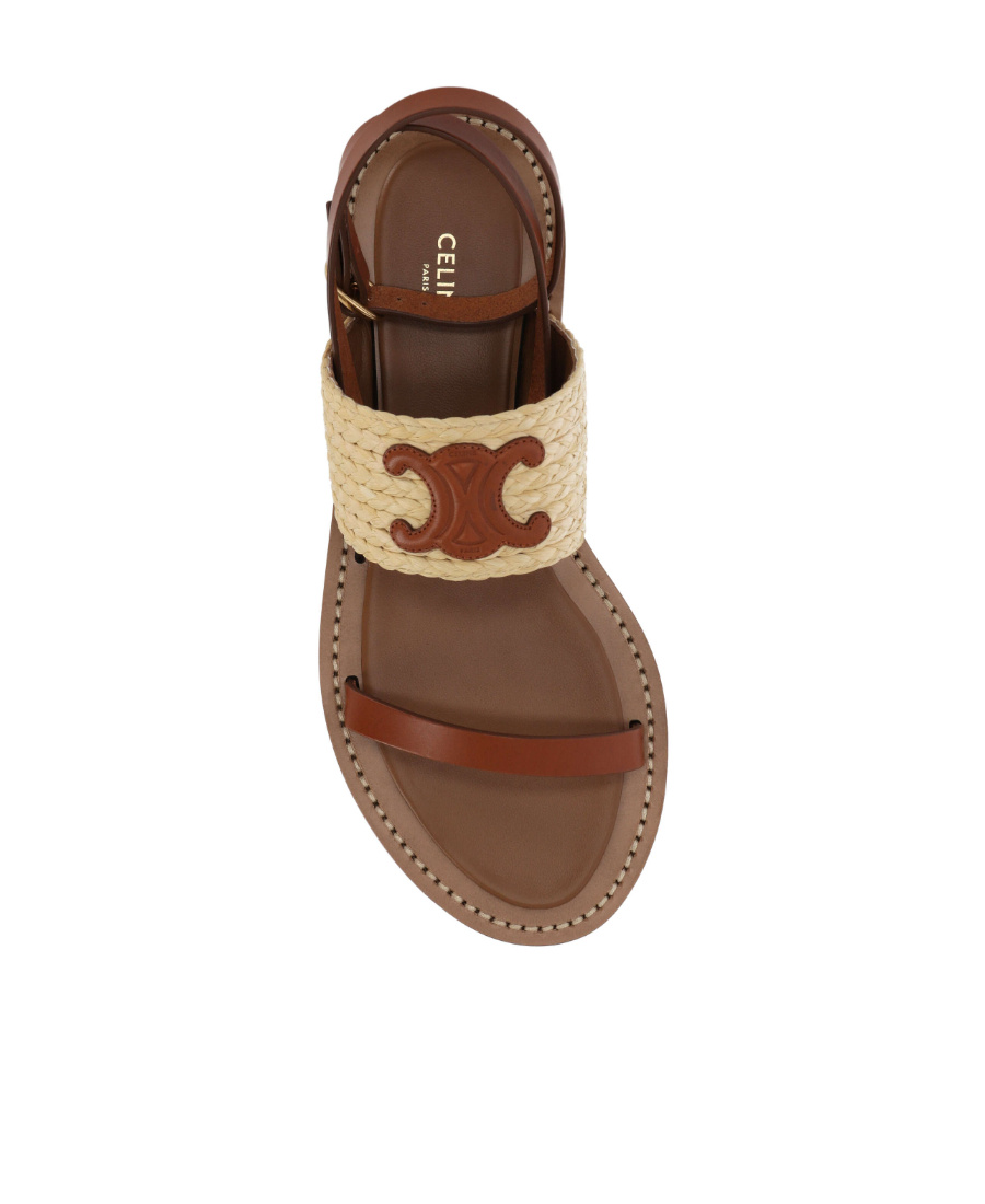 Celine Logo Flat Sandals In Brown