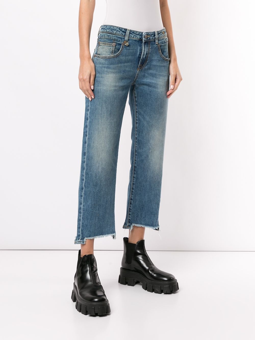 R13 Boy Straight Cropped Frayed Mid-rise Straight-leg Jeans In Blue
