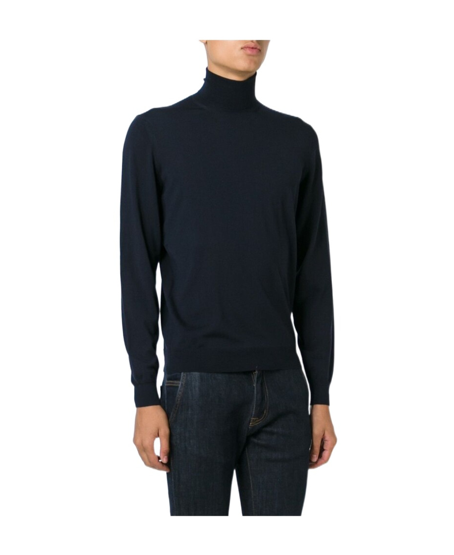 Drumohr Turtleneck Merino Wool Sweater With Ribbed Edge In Black