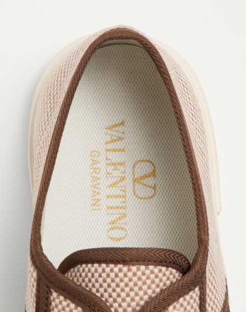 Valentino Bay By Bay Bicolor Canvas Low-top Sneakers In Tobacco Color