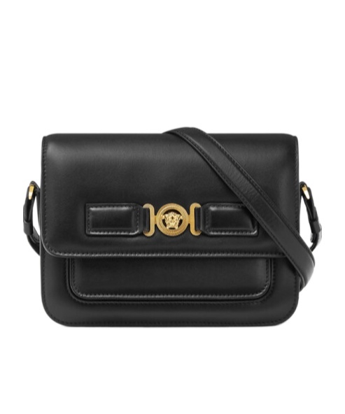 Versace Medusa Foldover Top Messenger Bag In Black