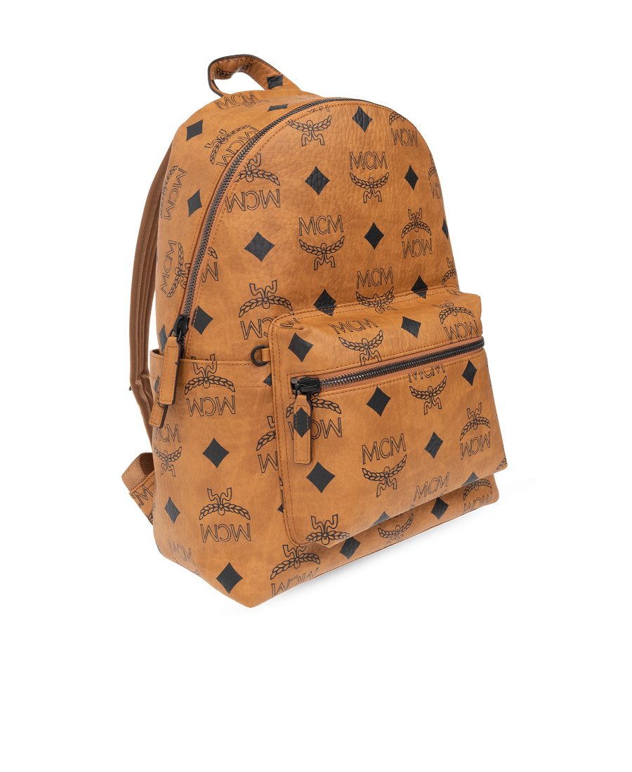 Mcm Logo Backpack In Brown