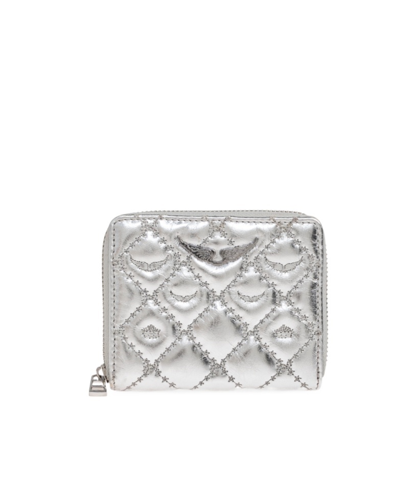 Zadig & Voltaire Quilted Leather Zip Wallet In Gray