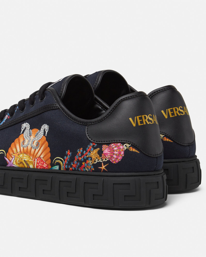 Versace Coral Theatre Greca Low-top Sneakers In Black