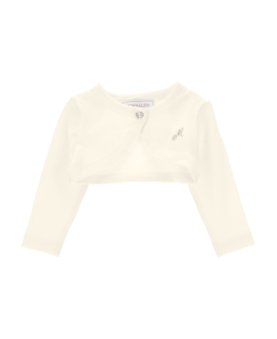 Monnalisa Rhinestone-logo Cropped Cardigan In White