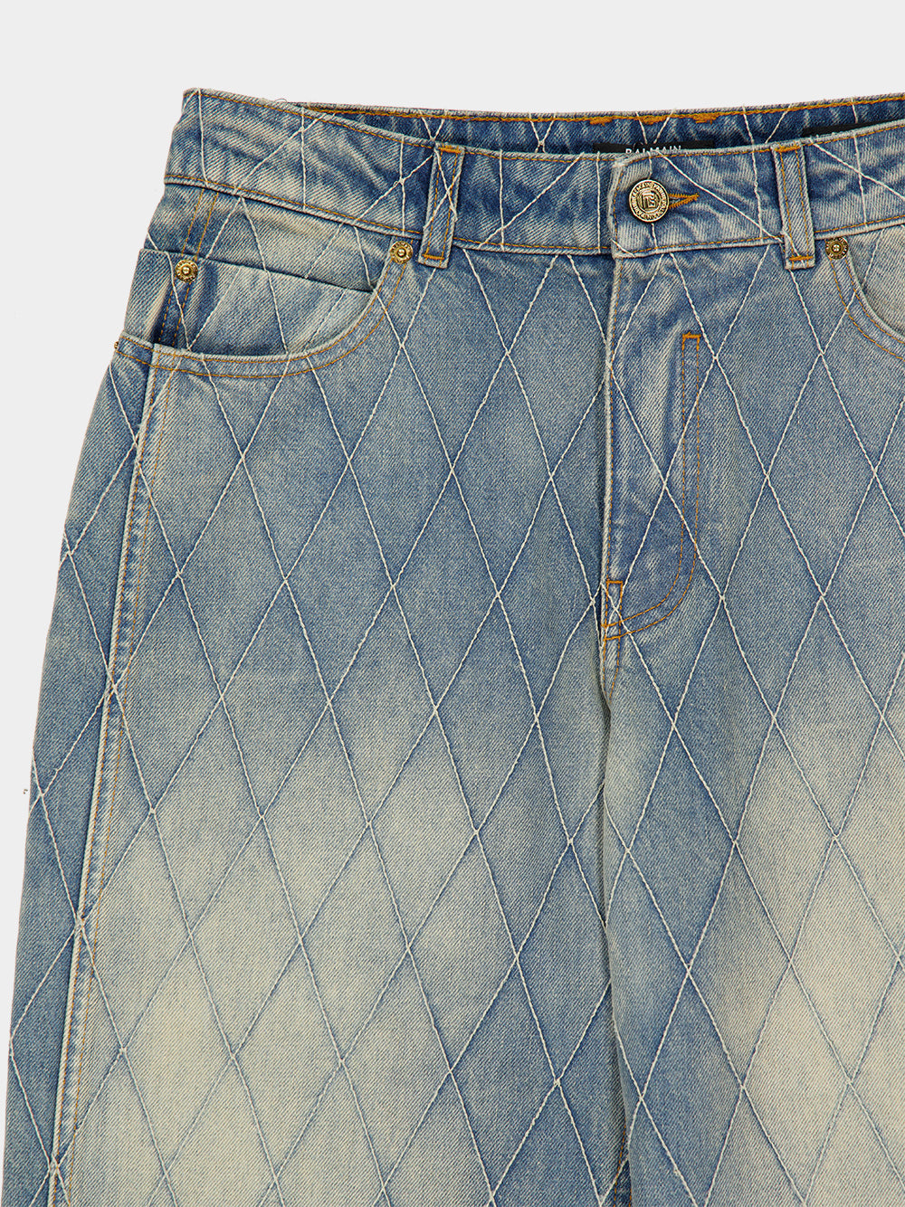 Balmain Quilted Faded Jeans In Multi