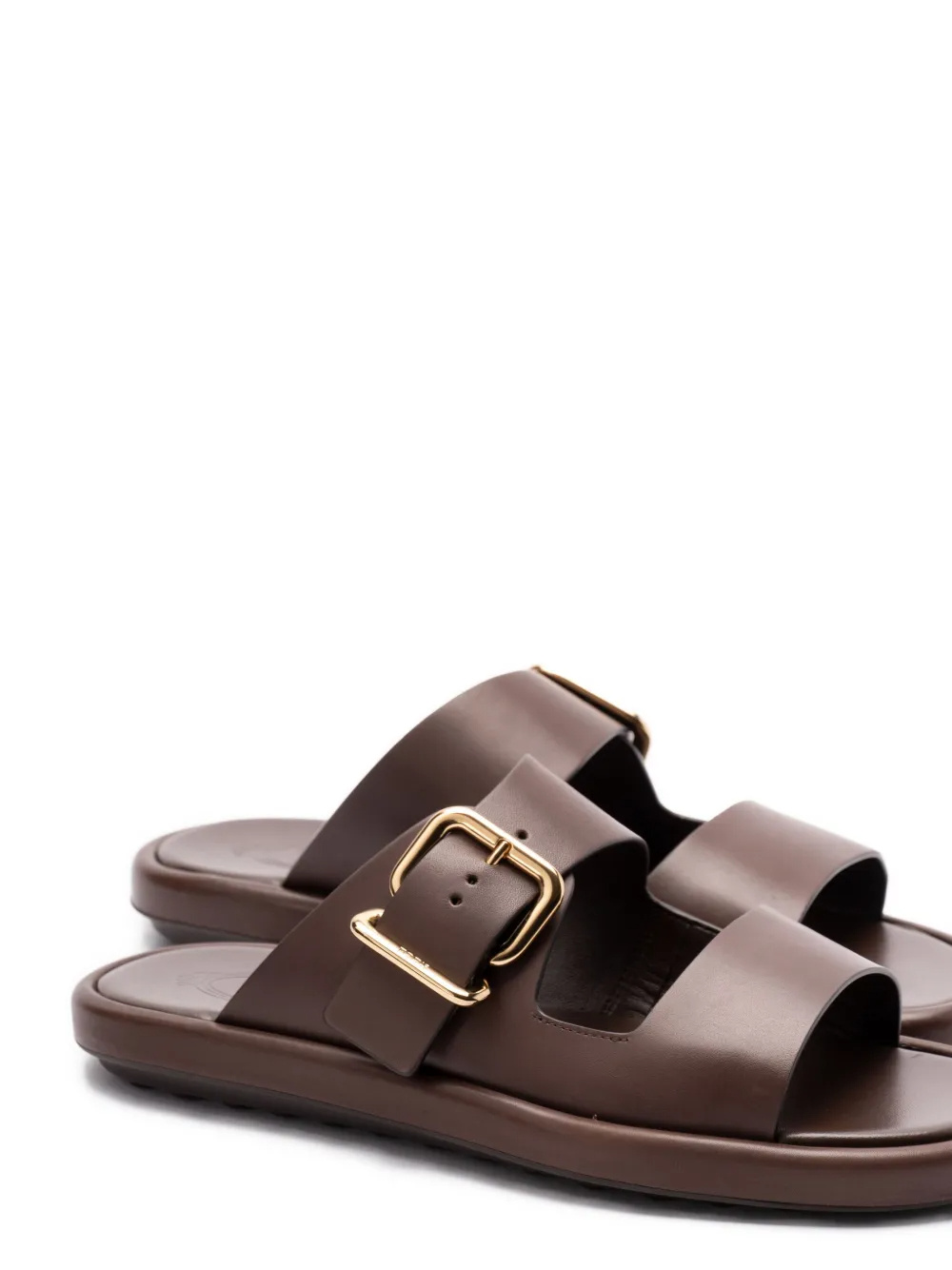 Shop Tod's Leather Slides In Brown