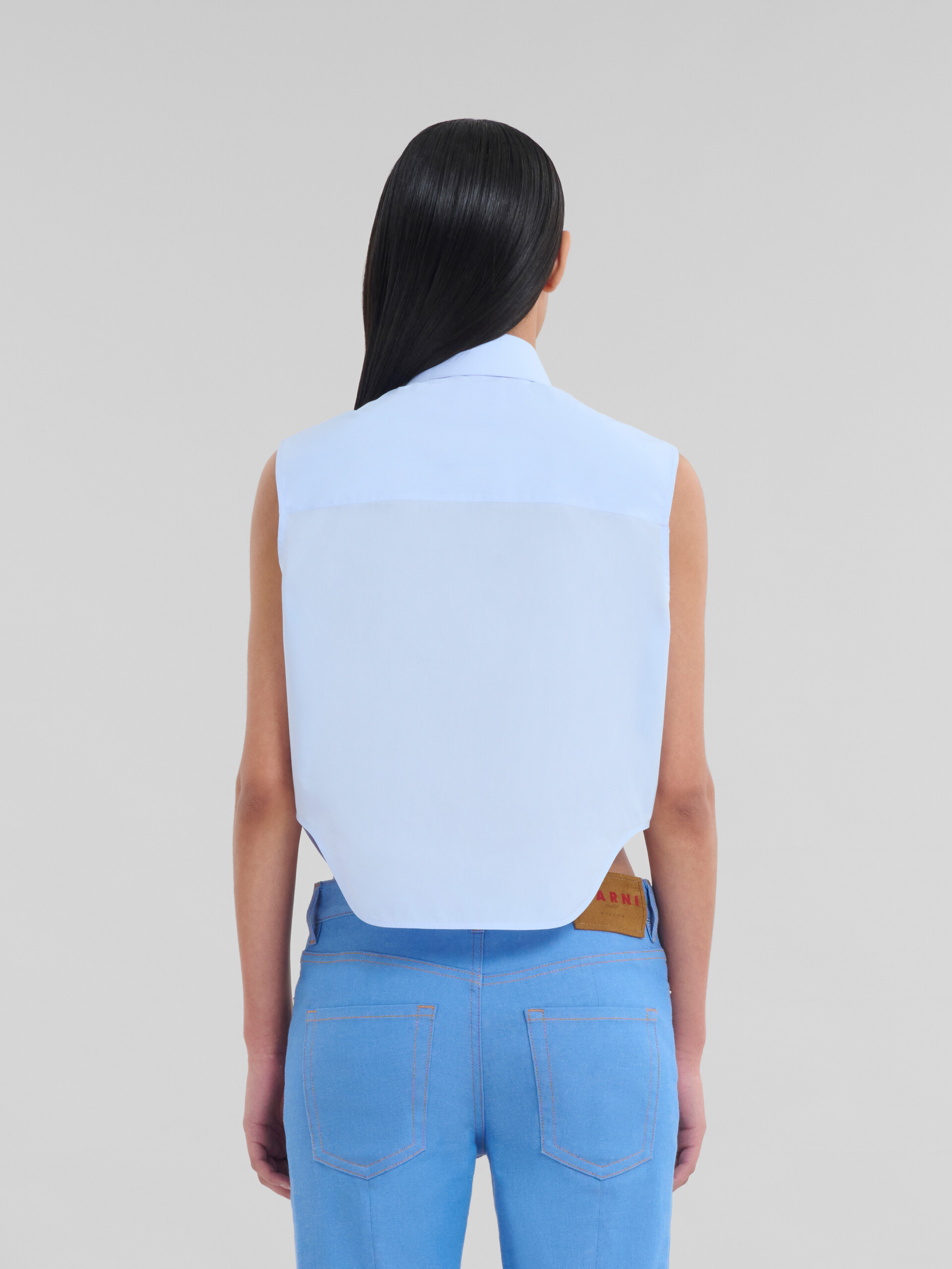Marni Long Sleeved Buttoned Cropped Shirt In Blue