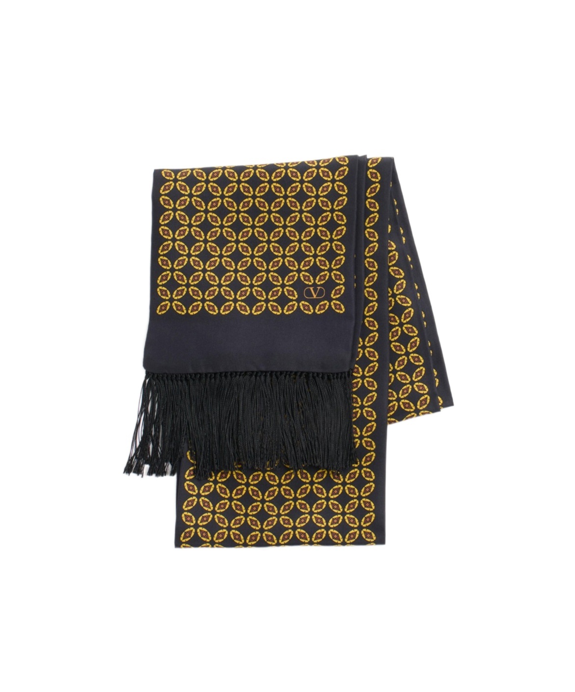 Valentino Garavani Chamber Scarf In Silk With Fringes In Black
