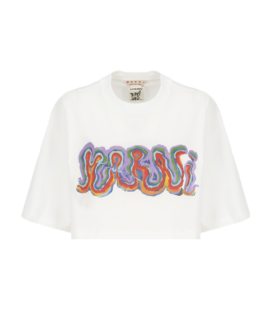 Marni Logo-print Cropped T-shirt In White