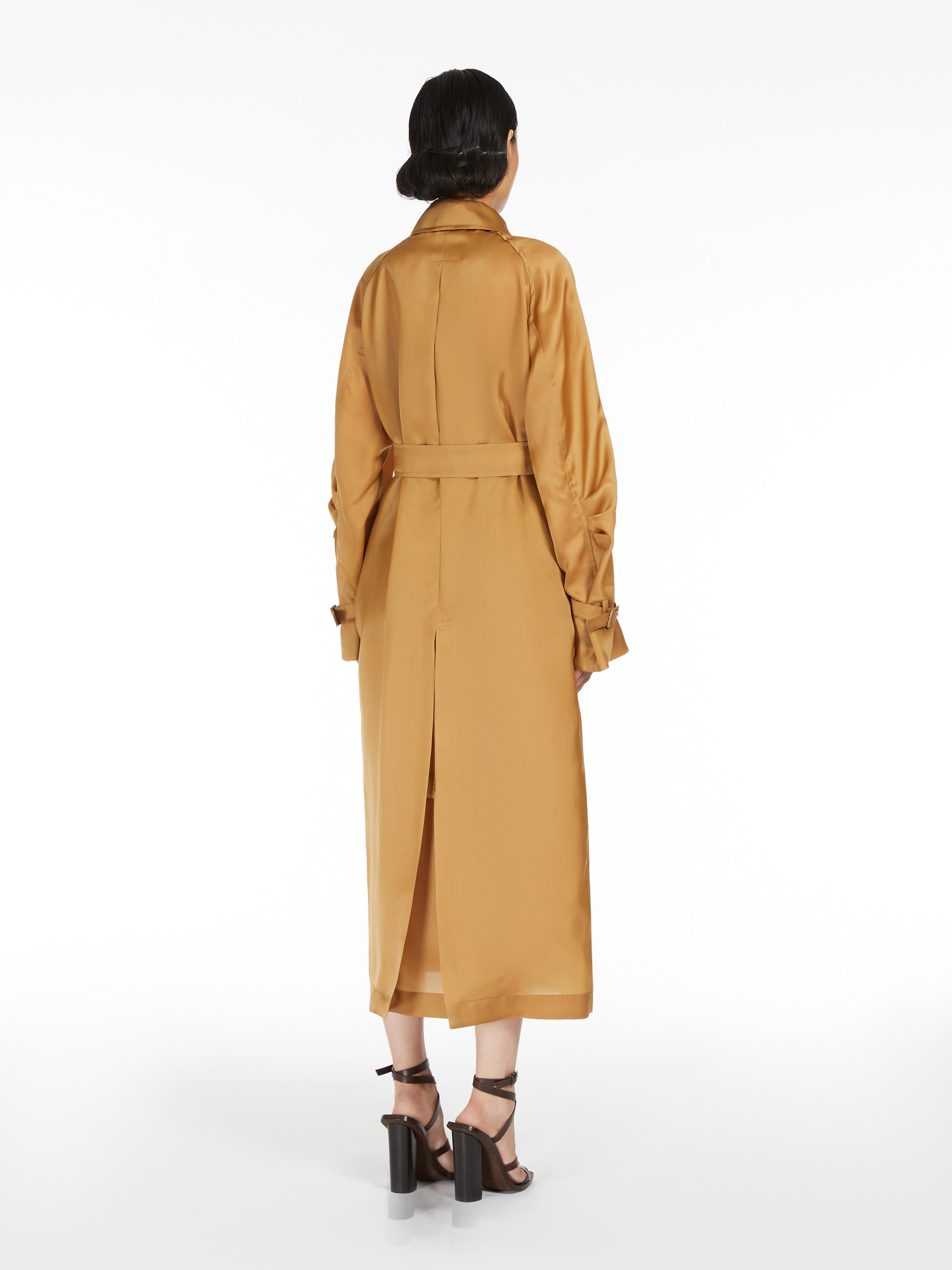 Max Mara Long Double Breasted Coat With Belted Cuffs In Nude
