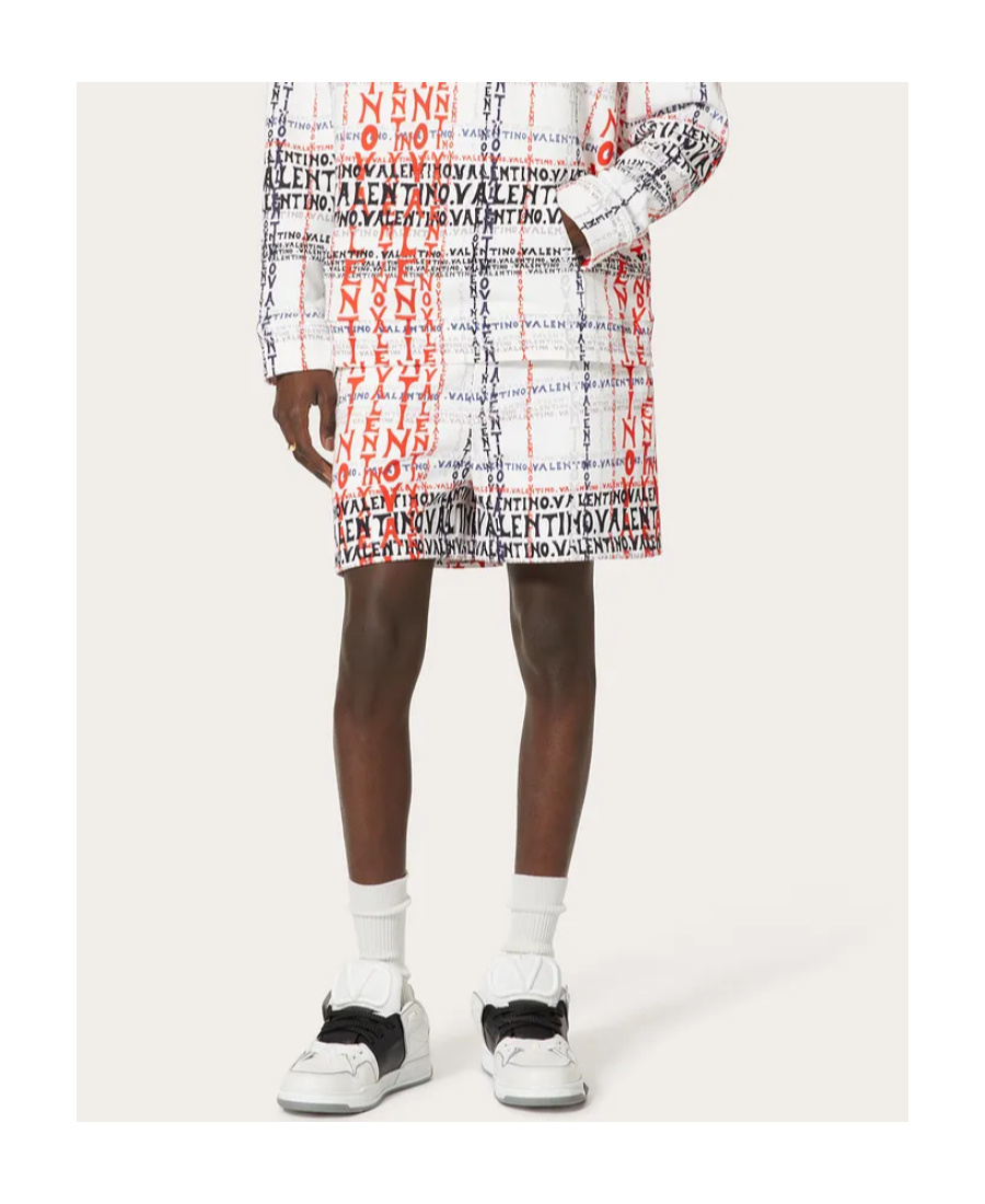 Valentino All-over Logo-print Track Shorts In White