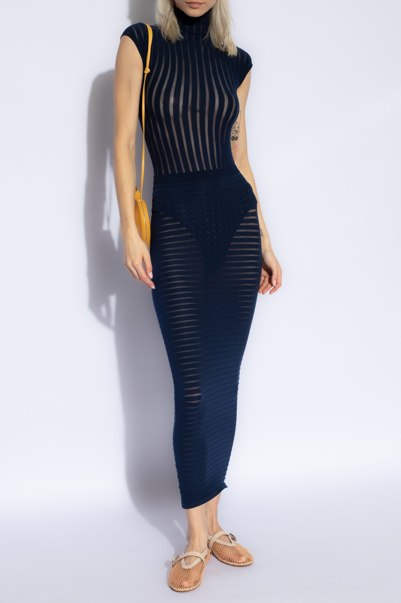 ALAÏA RIBBED STRIPED MAXI SKIRT