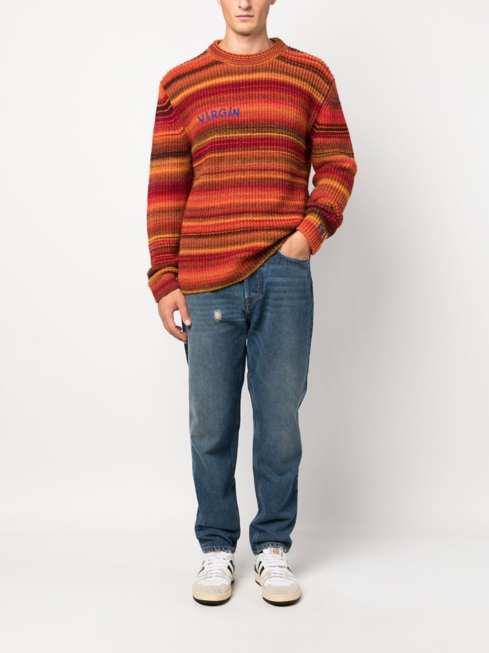 Amish Low-rise Cotton Tapered Jeans In Blue