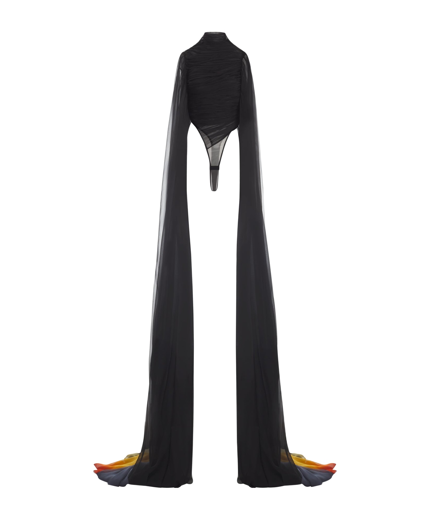 Mugler Extra Long-sleeved Sheer Bodysuit In Black