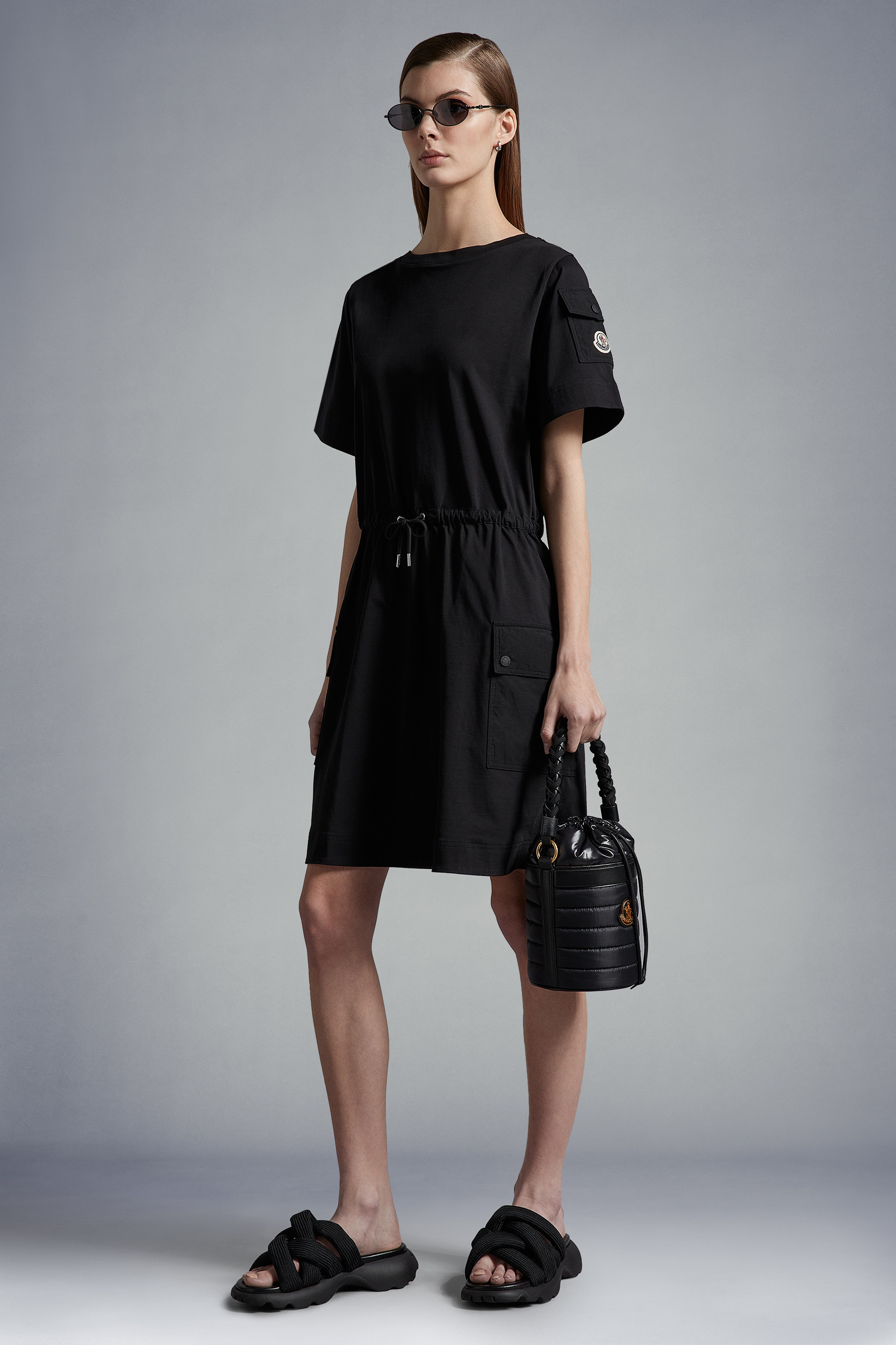 Moncler Drawstring-waist T-shirt Dress In Black