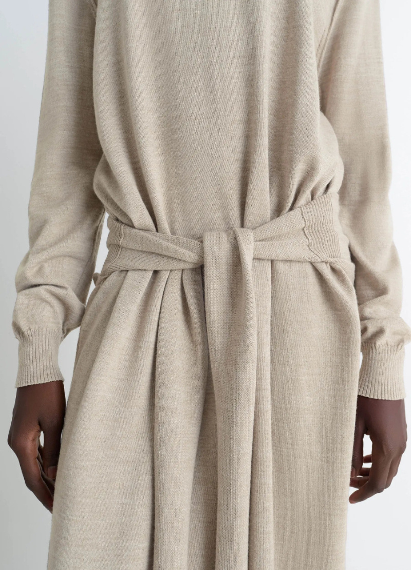 Lemaire Tie-waist Turtleneck Dress Light Taupe In Brown