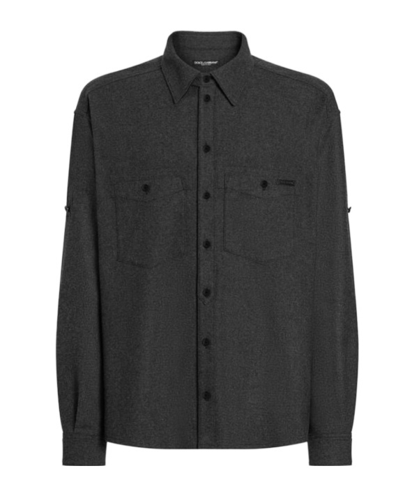 Dolce & Gabbana Melange Wool Wicker Shirt In Black