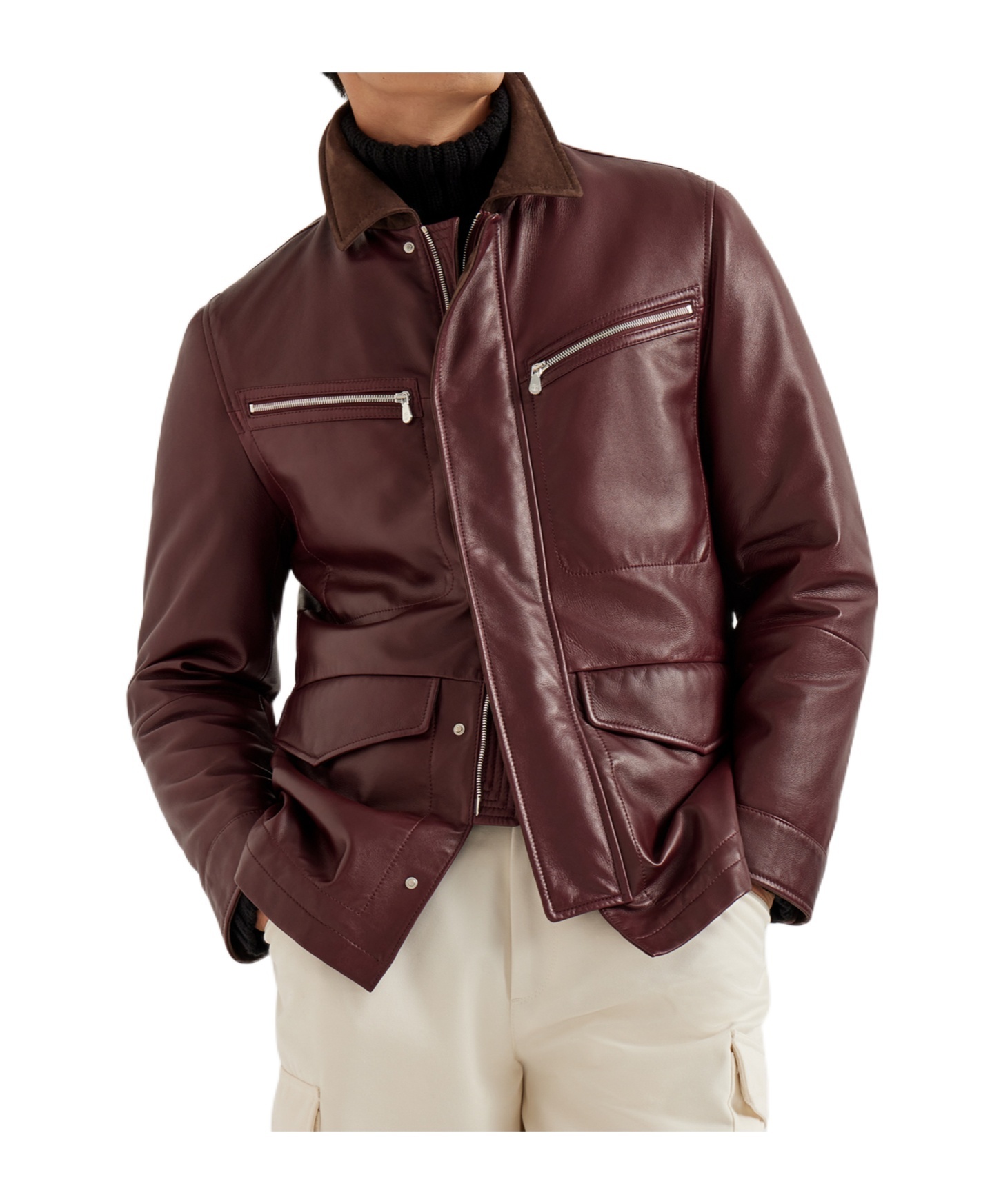 Brunello Cucinelli Nappa Leather Field Jacket In Red
