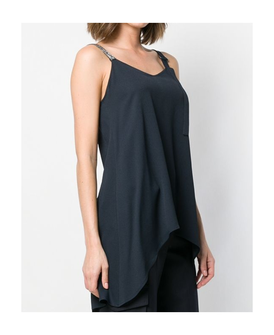 Fabiana Filippi Asymmetrical Donna Top With Elegant Satin Finish And Decorative Straps In Black