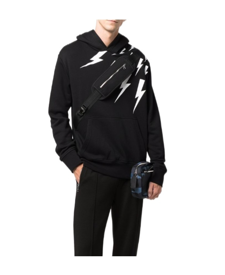 Neil Barrett Thunderbolt Pouch Pocket Hoodie In Black