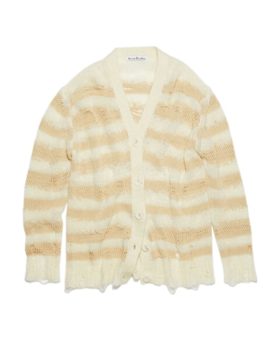 Acne Studios Distressed Stripe Cardigan In Nude