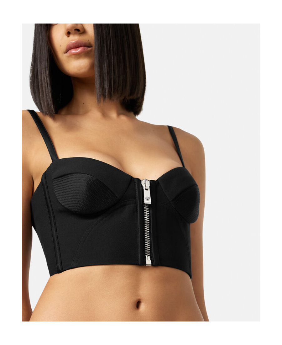 Versace Zipped Crop Tank Top In Black
